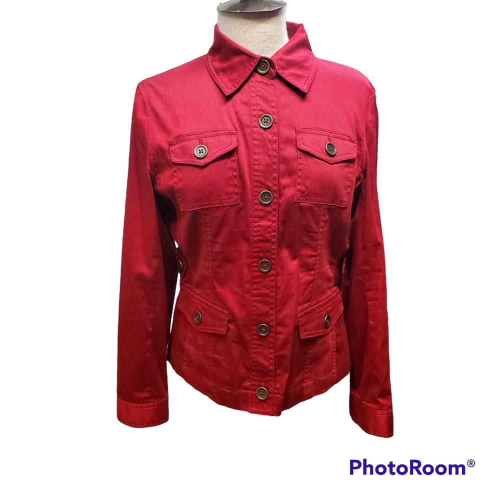 JONES NEW YORK RED COTTON BUTTON DOWN LONG SLEEVE SPORT STRETCH SIZE SMALL GUC